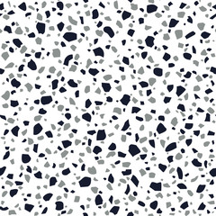 Abstract Terrazzo flooring seamless vector pattern on a white background. Imitation texture of concrete mosaic tiles.