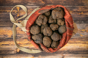 Truffles on the wooden table.