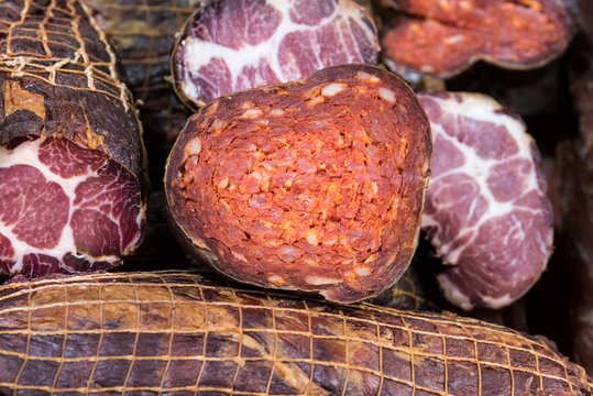 Smoked sausage kulen and pork