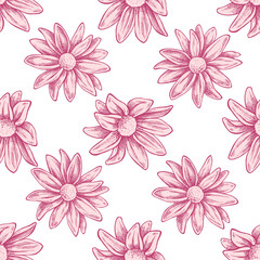 Fototapeta na wymiar Seamless pattern with hand drawn pastel chrysanths, primula
