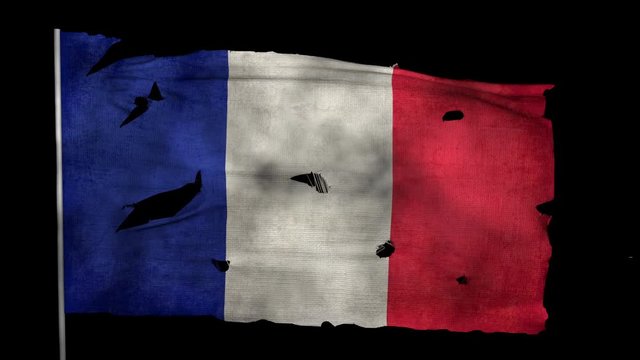 3D Bursting French flag waving in the wind with alpha channel