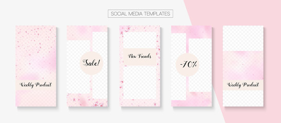 Spa, Natural Cosmetics Stories Sale Vector Layout.