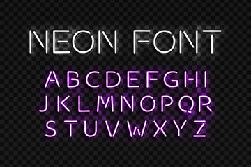 Fototapeta na wymiar Vector realistic isolated neon sign of Alphabet Font letters with purple color for template decoration and layout covering on the transparent background.