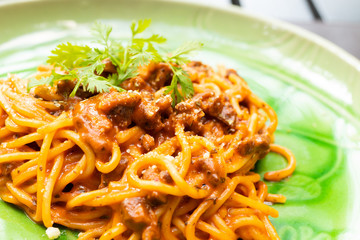 Spaghetti meat sauce on plate