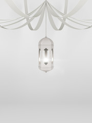 Islamic decoration background with arabic lantern, ramadan kareem, mawlid, iftar, isra  miraj, eid al fitr adha, muharram, copy space text, 3D illustration.