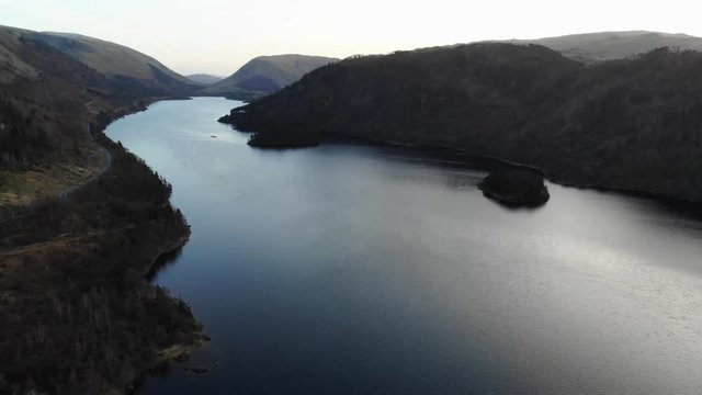 A Panoramic Shot Of Thirlmere Reservoir At Sunset