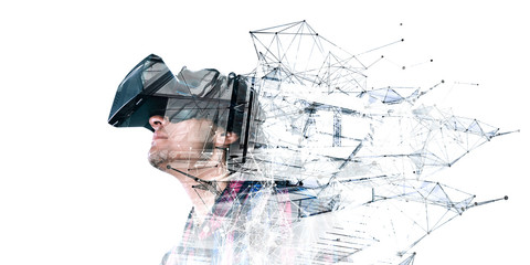 Experiencing virtual technology world. Mixed media