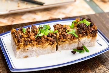 Yam cake with rice, popular food in Hong Kong Taiwan