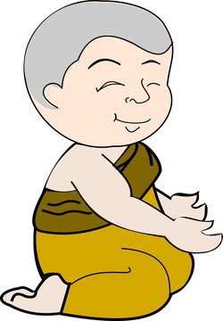 Cartoon images of monks sitting, fat people, Buddhism