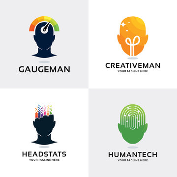 Modern People Head Logo Set Design Template Collection