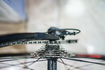 Fototapeta na wymiar Bicycle rear wheel with sprockets