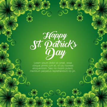 st patrick card with clovers plants decoration