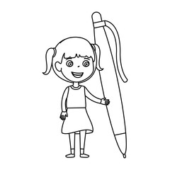 little student girl with pen