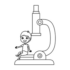 little boy student with microscope character
