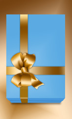 Here is a gift box design that includes a gold bow and ribbon.