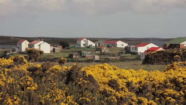 Settlement Goose Green in Falkland Islands (Islas Malvinas), South Atlantic. Scene of the Battle of Goose Green, an engagement between British and Argentine Forces during Falklands War. 