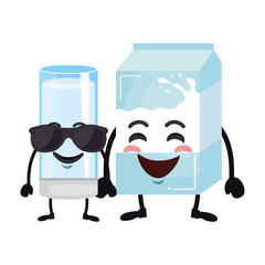 delicious milk glass cup and box kawaii characters