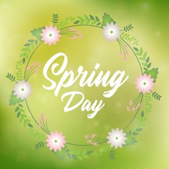 Romantic floral wreath with quote Spring Day