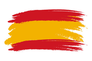 Spain flag. Brush painted Spain flag Hand drawn style illustration with a grunge effect and watercolor. Spain flag with grunge texture. Vector illustration