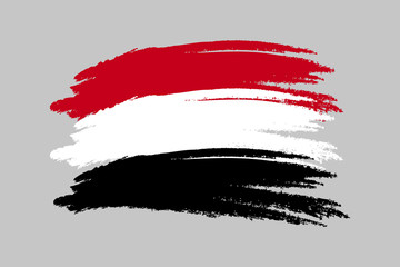 Yemen Flag. Brush painted Yemen Flag Hand drawn style illustration with a grunge effect and watercolor. Yemen Flag with grunge texture. Vector illustration.