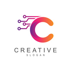 creative technology logo, letter c logo for tech and science