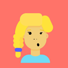 Young blonde girl is whistling in modern cartoon style.