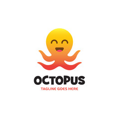 yellow orange gradient smiling octopus logo with four tentacles. Vector