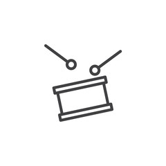 Drum and drum sticks line icon. linear style sign for mobile concept and web design. Brazilian Festive Carnival Drum outline vector icon. Symbol, logo illustration. Pixel perfect vector graphics