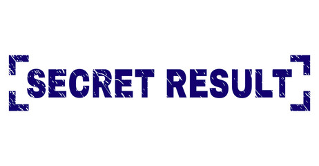 SECRET RESULT text seal print with distress texture. Text title is placed between corners. Blue vector rubber print of SECRET RESULT with scratched texture.