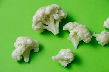 set of cauliflower top view, cauliflower on a green background