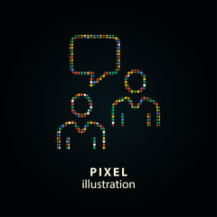 Management consulting - pixel icon. Vector Illustration on black background.