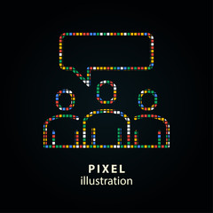Management consulting - pixel icon. Vector Illustration on black background.