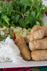 Vietnamese Meatball Wraps with pork and vegetables, Nam-Neaung