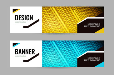 Fototapeta premium Bright banner with lines on dark background. Set horizontal banners with empty place for text. Abstract vector background.