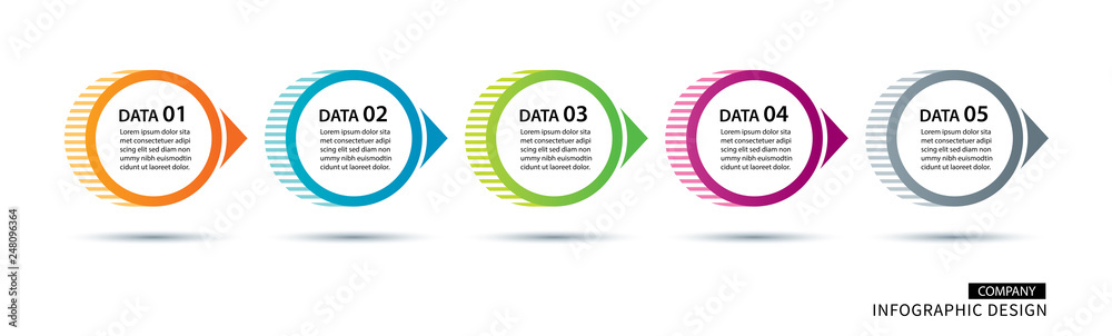 Wall mural 5 geometric infographic with abstract timeline template. presentation step business modern backgroun