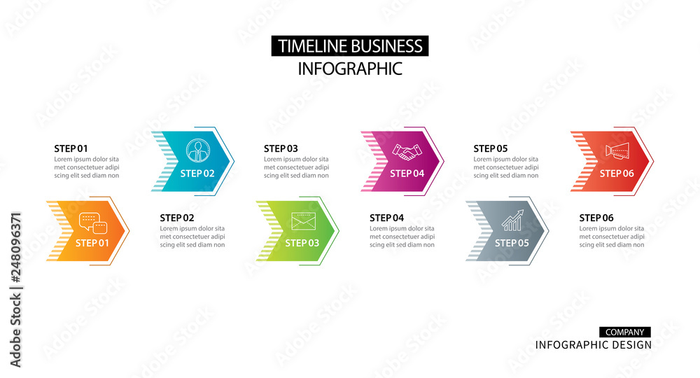 Poster 6 arrow infographic with abstract template. presentation step business modern background.