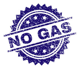 NO GAS stamp seal watermark with distress style. Blue vector rubber print of NO GAS label with dirty texture.
