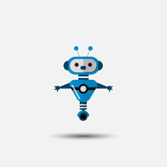 Funny vector robot icon in flat style isolated on grey background. Cute flat Vector illustration of Chatbot icon, vintage friendly AI robot. Customer support service chat bot. Cute cartoon robot icon