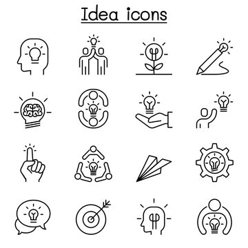 Idea, thinking, planning, Strategy, development, imagine icon set in thin line style