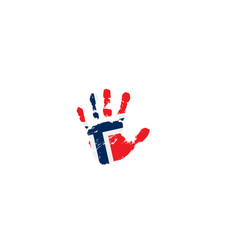 Norway flag and hand on white background. Vector illustration