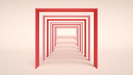 Pastel Red And Pink Virtual Reality Tunnel, Portal, Arch. Abstract Background - 3D Illustration