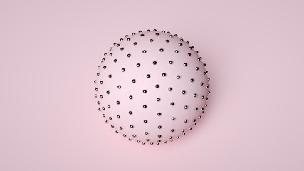 Futuristic Abstract Pastel Pink Sphere With Little Silver Spheres Isolated On The Pastel Pink Background -3D Illustration