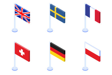 Isometric flag of the countries icons set. Vector illustration.