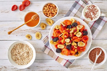 dried Fruits and Nut, cereal, yogurt, honey