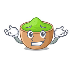 Grinning matcha powder in the cartoon shape