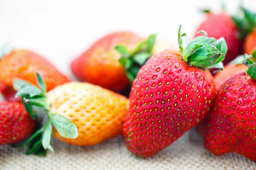 Fresh Ripe Strawberry on cotton bag