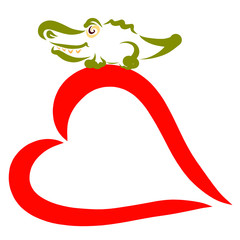 Cool toothy crocodile sitting on a red heart