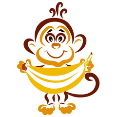 Little funny monkey with a big banana in his hands