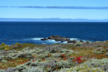 Beautiful view of the ocean along the California State Route One. California, USA