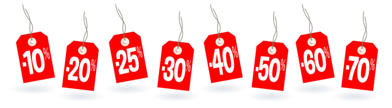 Etiquettes pourcentages de -10 &agrave; -70%	